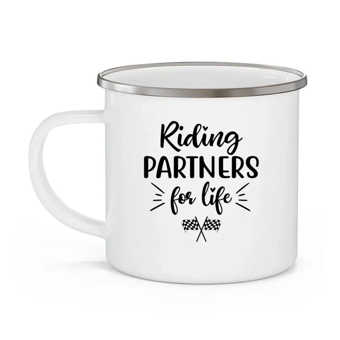 Riding Partners for Life - Personalized Gifts Custom Motorcycle Enamel Mug for Couples, Motorcycle Lovers