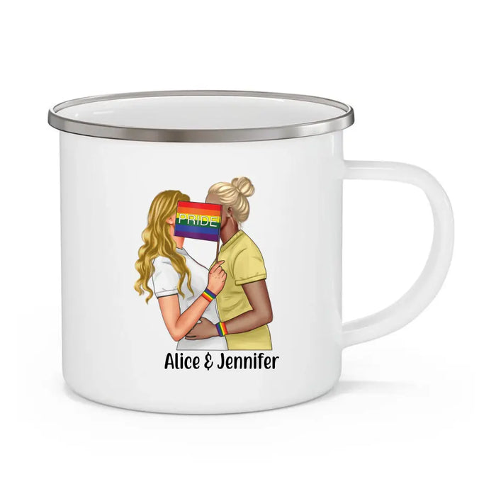 Love Comes in Many Colors and I Love You - Personalized Gifts Custom LGBT Enamel Mug for Couples, LGBT Gifts