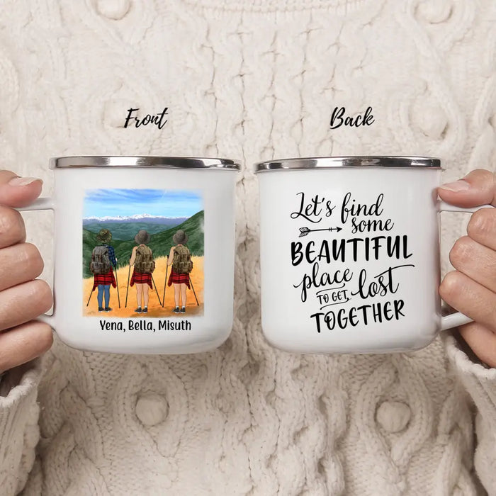 Let's Bind Some Beautiful Place - Personalized Gifts Custom Hiking Enamel Mug for Her, Hiking Lovers