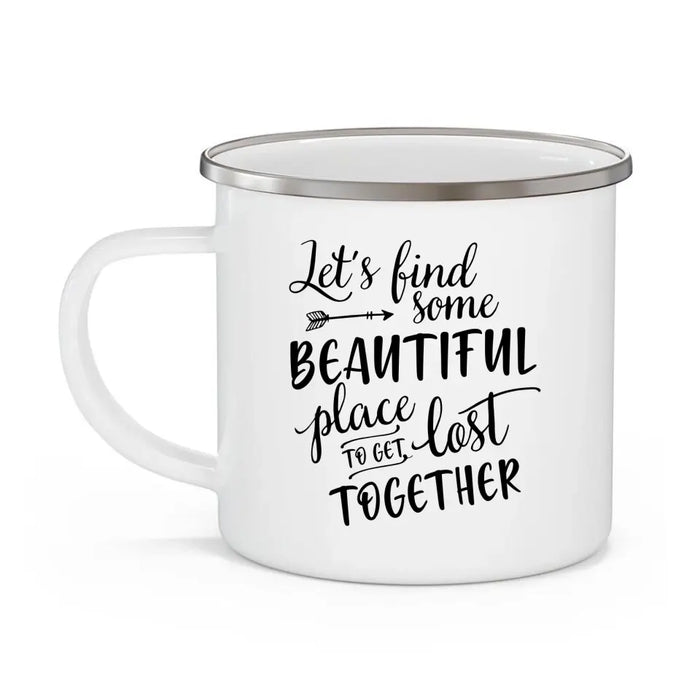 Let's Bind Some Beautiful Place - Personalized Gifts Custom Hiking Enamel Mug for Her, Hiking Lovers