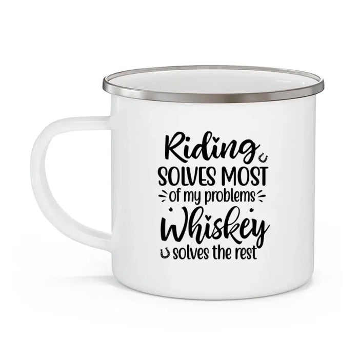 Riding Solves Most of My Problems - Personalized Gifts Custom Horse Enamel Mug for Friends, Horse Lovers