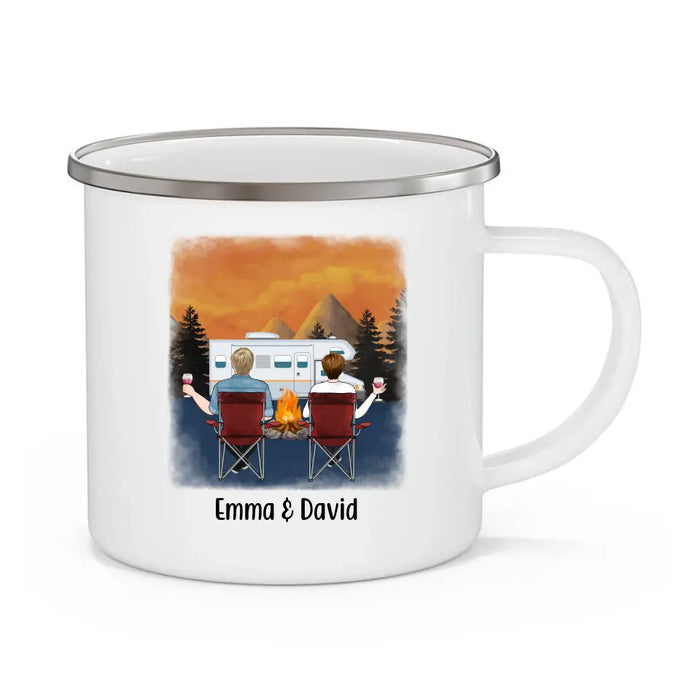 Let's Get Campfire Drink - Personalized Gifts Custom Camping Enamel Mug for Friends for Couples, Camping Lovers