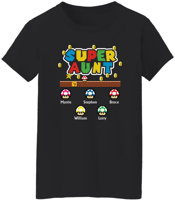 Super Aunt With Up To 5 Kids - Personalized Shirt For Aunt, Kids, Games