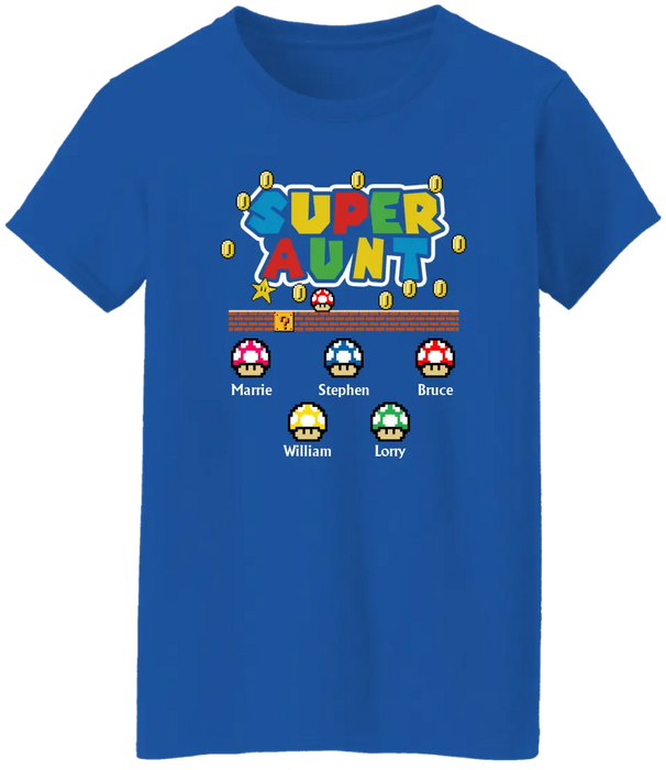 Super Aunt With Up To 5 Kids - Personalized Shirt For Aunt, Kids, Games