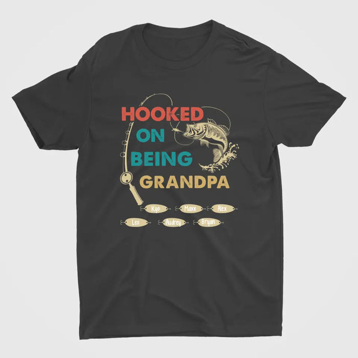 Hooked on Being Grandpa - Father's Day Personalized Gifts Custom Fishing Shirt for Grandpa, Fishing Lovers