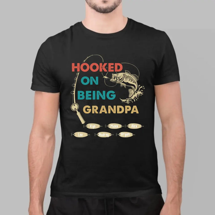 Hooked on Being Grandpa - Father's Day Personalized Gifts Custom Fishing Shirt for Grandpa, Fishing Lovers