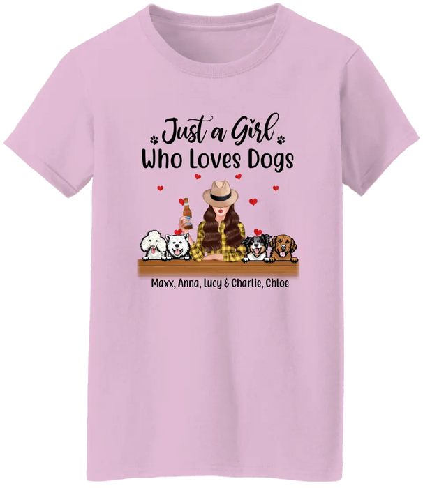 Personalized Shirt, Just A Girl Who Loves Dogs, Funny Dog Peeking, Custom Gift For Dog Lovers