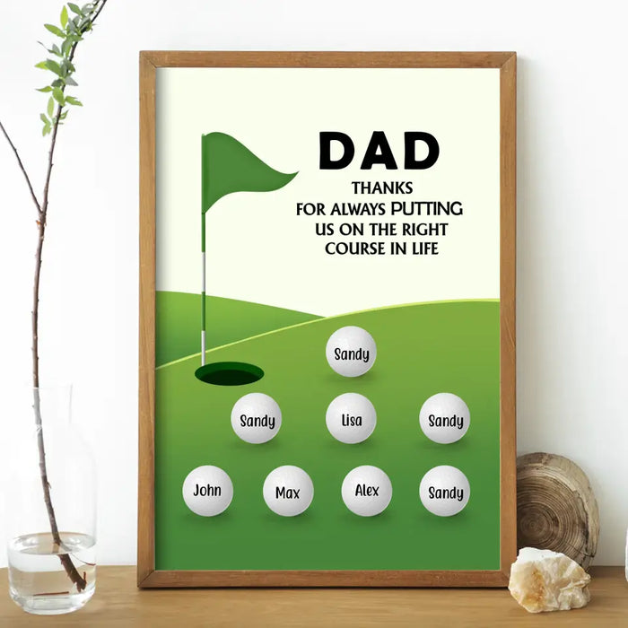 Dad, Thanks for Always Putting Us on the Right Course in Life - Father's Day Personalized Gifts Custom Golf Poster for Dad, Golf Lovers