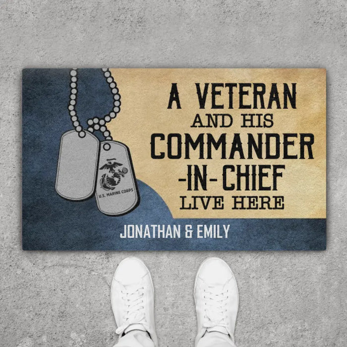 A Veteran and His Commander in Chief - Personalized Gifts Custom Army Veteran Doormat for Couples, Army Veteran