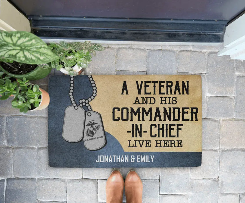 A Veteran and His Commander in Chief - Personalized Gifts Custom Army Veteran Doormat for Couples, Army Veteran