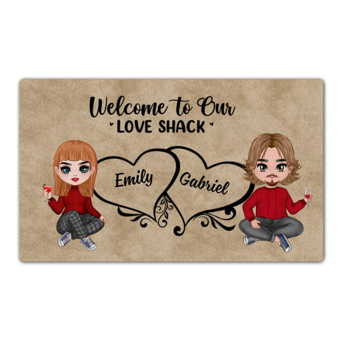 Welcome to Our Love Shack - Personalized Gifts Custom Doormat for Couples