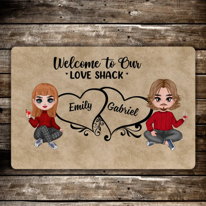 Welcome to Our Love Shack - Personalized Gifts Custom Doormat for Couples