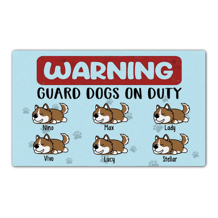 Warning Guard Dogs on Duty - Personalized Gifts Custom Dog Doormat for Family, Dog Lovers