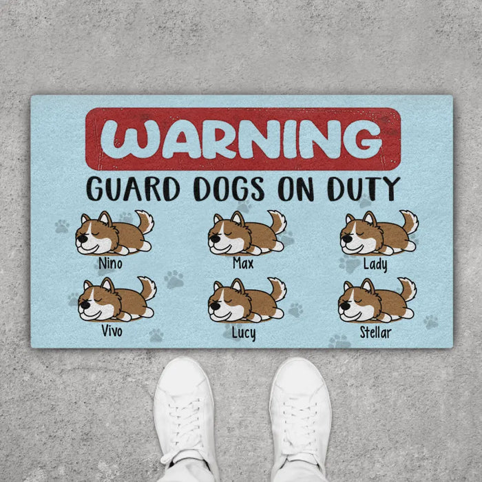 Warning Guard Dogs on Duty - Personalized Gifts Custom Dog Doormat for Family, Dog Lovers