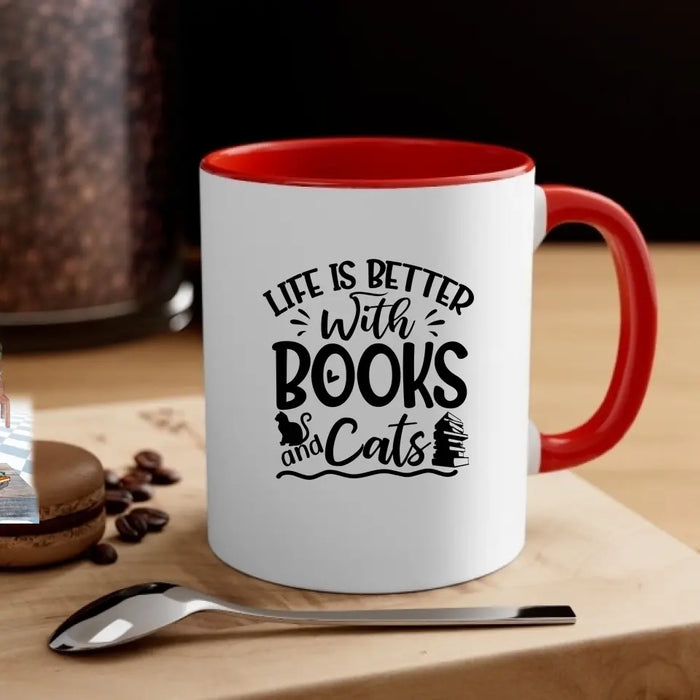 Life Is Better with Books and Cats - Personalized Gifts Custom Cat Mug for Cat Mom, Cat Reading Lovers