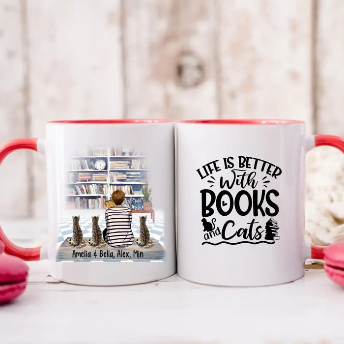 Life Is Better with Books and Cats - Personalized Gifts Custom Cat Mug for Cat Mom, Cat Reading Lovers