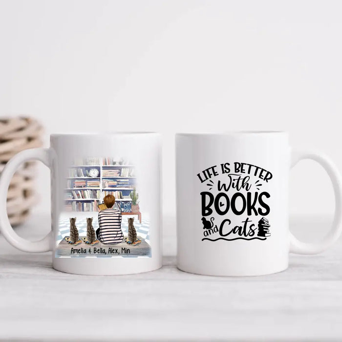 Life Is Better with Books and Cats - Personalized Gifts Custom Cat Mug for Cat Mom, Cat Reading Lovers