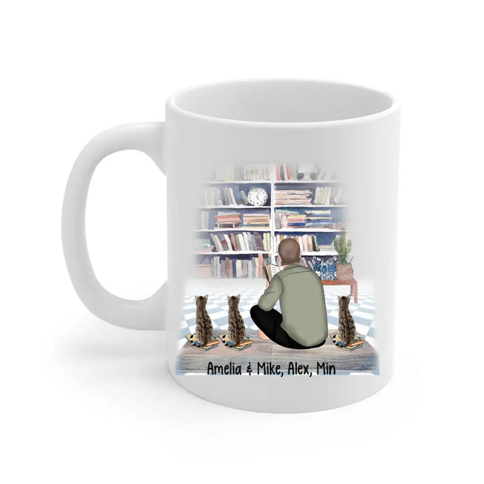 Life Is Better with Books and Cats - Personalized Gifts Custom Cat Mug for Cat Dad, Cat Reading Lovers