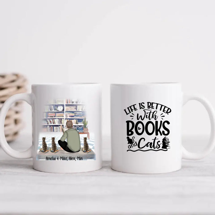 Life Is Better with Books and Cats - Personalized Gifts Custom Cat Mug for Cat Dad, Cat Reading Lovers