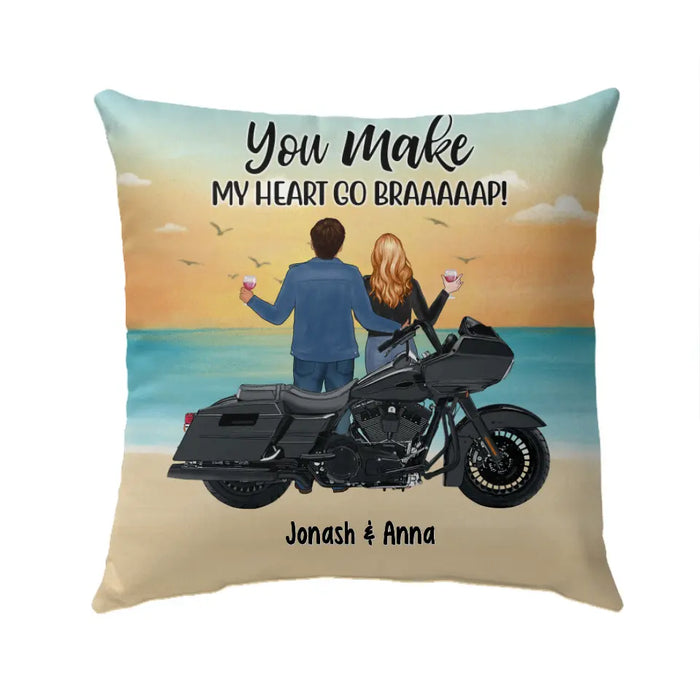 You Make My Heart Go Braaap - Personalized Pillow For Couples, Motorcycle Lovers