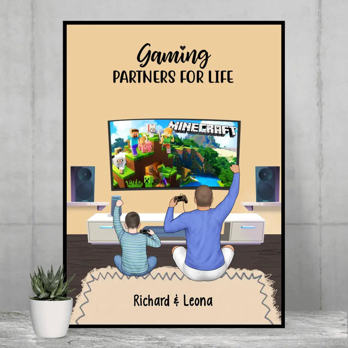 Gaming Partners for Life Father and Son - Personalized Gifts Custom Gaming Poster for Dad, Gaming Lovers