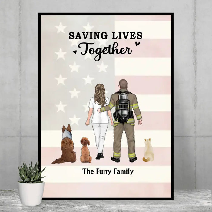 Saving Lives Together - Personalized Gifts Custom Dog Poster for Couples, Gift For Dog Cat Lovers