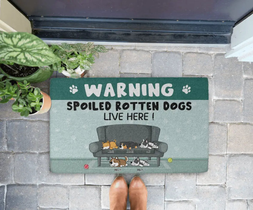 Warning Spoiled Rotten Dogs Live Here - Personalized Gifts Custom Dog Doormat for Fur Family and Dog Lovers