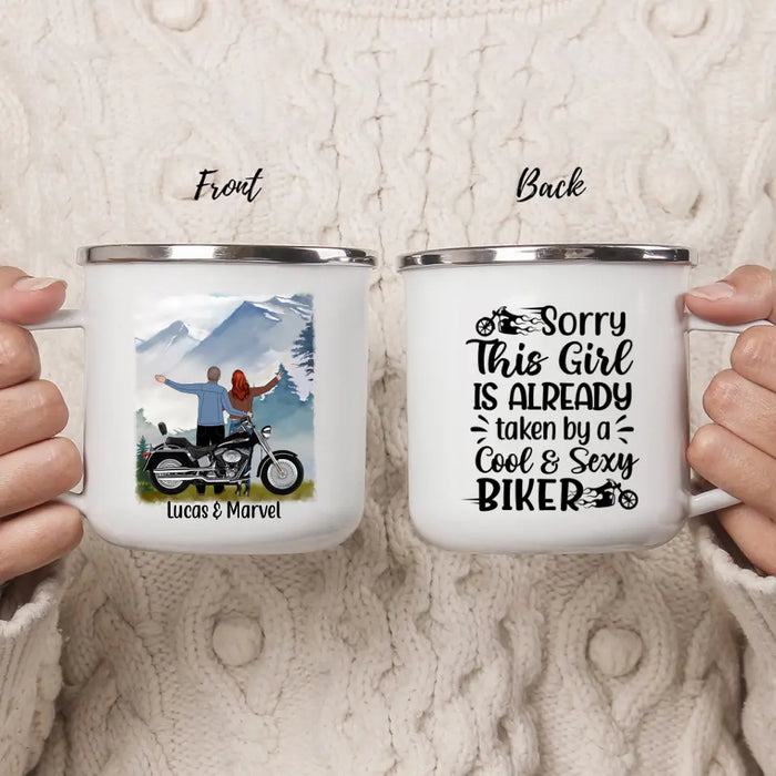 Sorry, This Girl Is Already - Personalized Gifts Custom Motorcycle Enamel Mug for Couples, Motorcycle Lovers