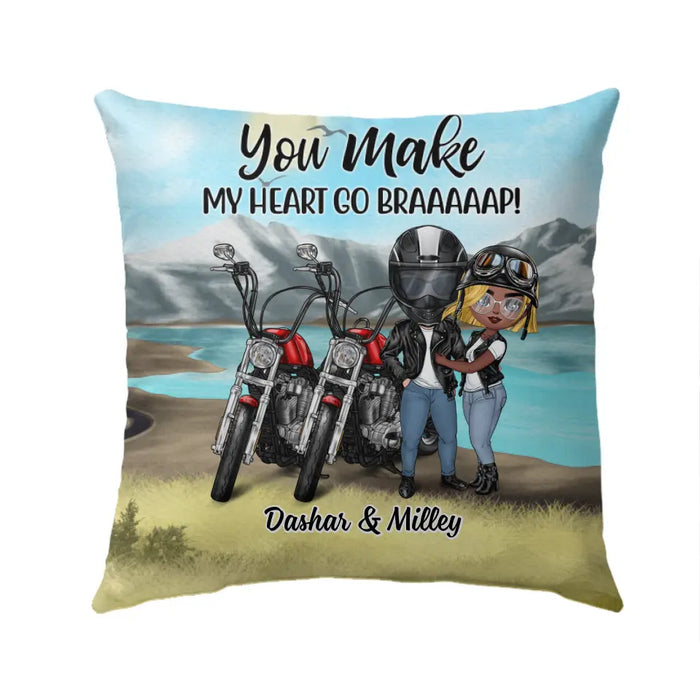 You Make My Heart Go Brappp - Personalized Pillow For Couples, Motorcycle Lovers