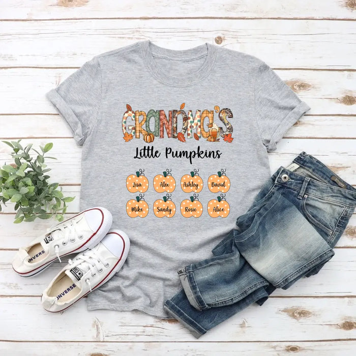 Grandma's Little Pumpkins - Personalized Gifts Custom Pumpkin Shirt for Nana Grandma