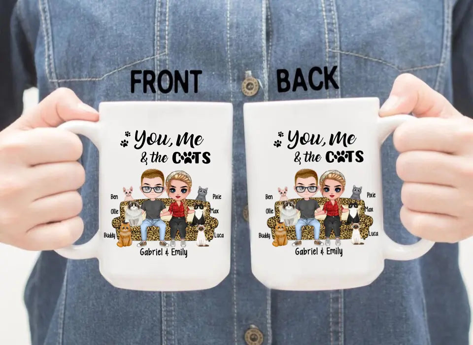 You Me and the Cats - Personalized Gifts Custom Cat Mug for Couples and Cat Lovers