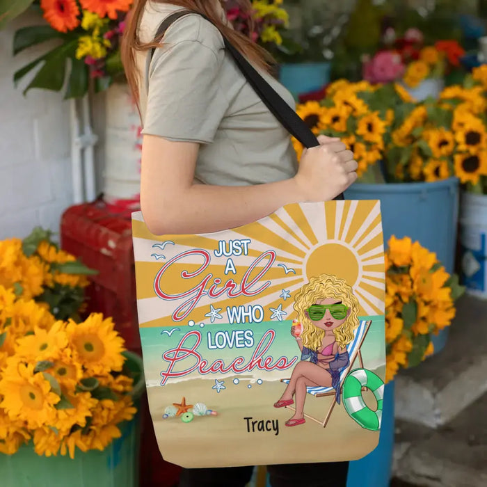 Just a Girl Who Loves Beaches - Personalized Gifts Custom Beach Tote Bag for Her, Beach Lovers