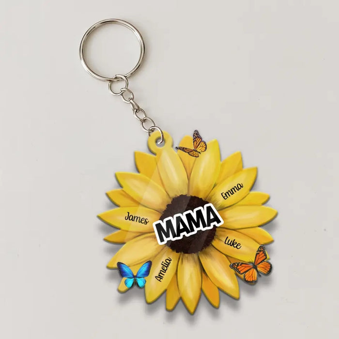 Custom Name Sunflower Mom Grandma Mimi Nana - Personalized Gifts Custom Acrylic Keychain for Mom