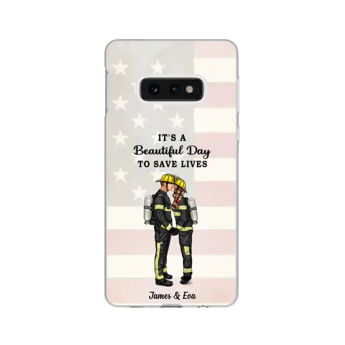 It's A Beautiful Day To Save Lives - Personalized Phone Case, Couple Portrait, Firefighter, EMS, Nurse, Police Officer, Military, Gifts by Occupation