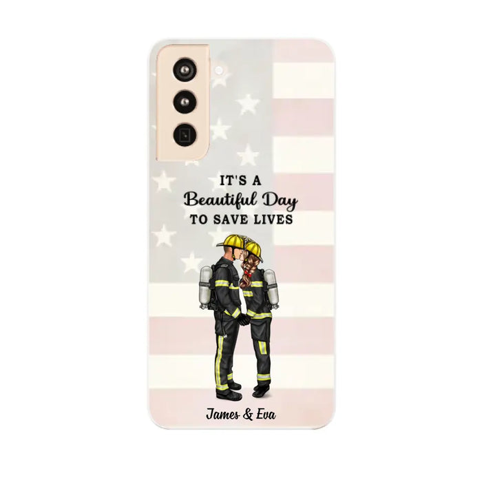 It's A Beautiful Day To Save Lives - Personalized Phone Case, Couple Portrait, Firefighter, EMS, Nurse, Police Officer, Military, Gifts by Occupation