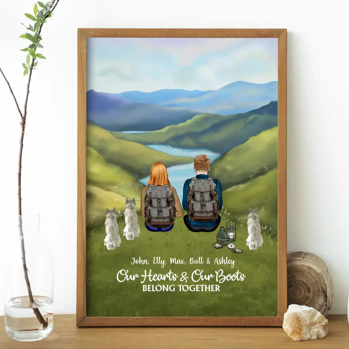 Our Hearts and Our Boots Belong Together - Personalized Gifts Custom Hiking Poster for Couples, Gift For Hiking Lovers, Dog Lovers