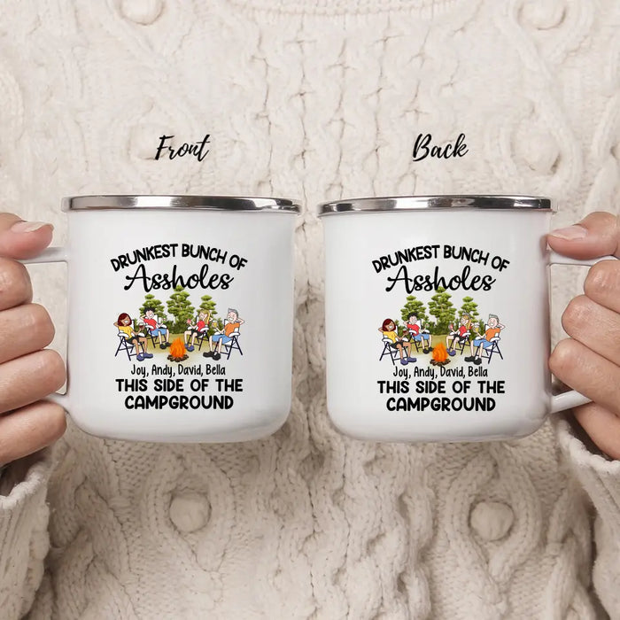 Drunkest Bunch Of Assholes This Side Of Campground - Personalized Gifts Custom Camping Enamel Mug For Friends For Couples, Camping Lovers