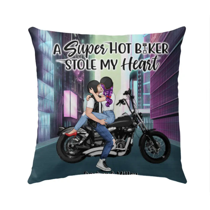 Cyber Biker Couple - Personalized Pillow For Him, For Her, Motorcycle Lovers