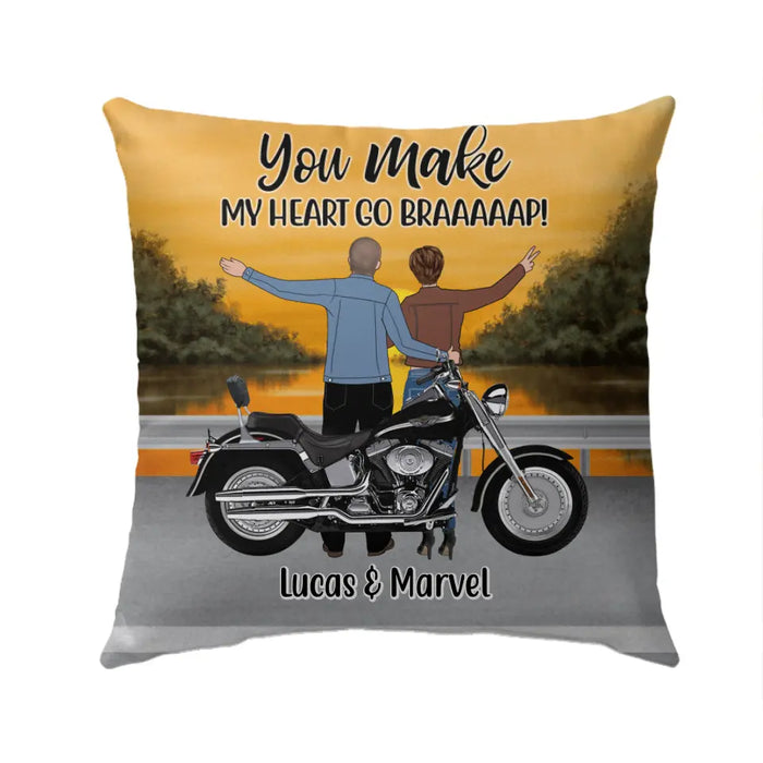 You Make My Heart Go Braaaaap - Personalized Pillow For Couples, Motorcycle Lovers