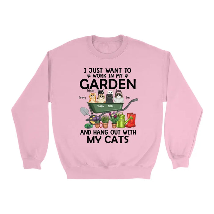 Personalized Shirt, Up To 6 Cats, I Just Want to Work in My Garden and Hang Out with My Cats, Gift for Cat Lovers