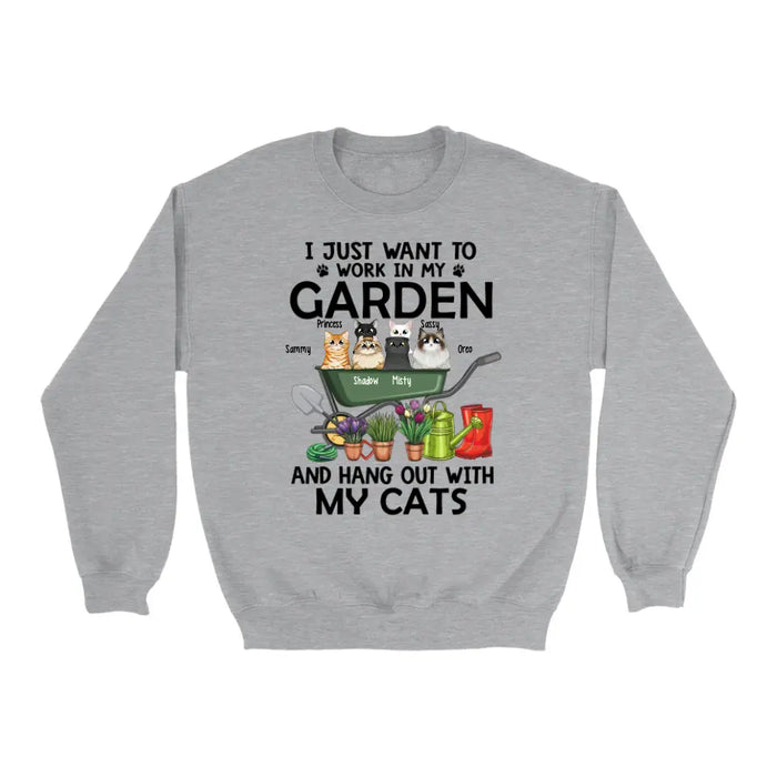 Personalized Shirt, Up To 6 Cats, I Just Want to Work in My Garden and Hang Out with My Cats, Gift for Cat Lovers