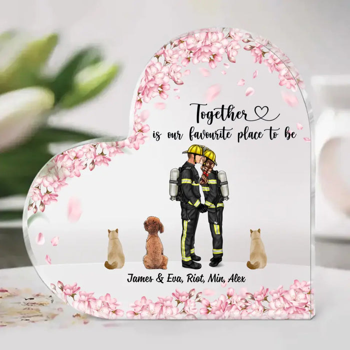 Together Is Our Favorite Place To Be - Personalized Gifts Custom Acrylic Plaque For Firefighter Nurse Police Ems Military Couples, Dog Cat Lovers