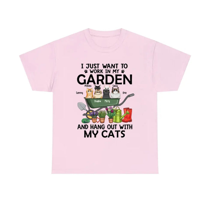 Personalized Shirt, Up To 6 Cats, I Just Want to Work in My Garden and Hang Out with My Cats, Gift for Cat Lovers