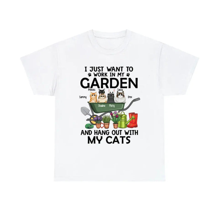 Personalized Shirt, Up To 6 Cats, I Just Want to Work in My Garden and Hang Out with My Cats, Gift for Cat Lovers