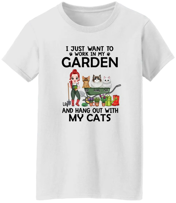 I Just Want To Work In My Garden And Hang Out With My Cats - Personalized Gifts Custom Shirt Cat Lovers