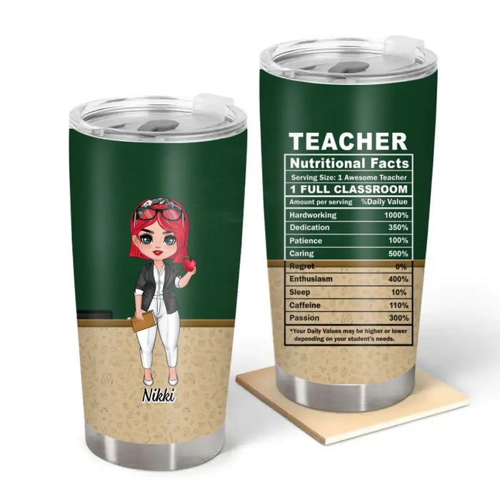 Teacher Nutrition Facts - Personalized Gifts Custom Tumbler For Teacher Appreciation, Back To School Gifts