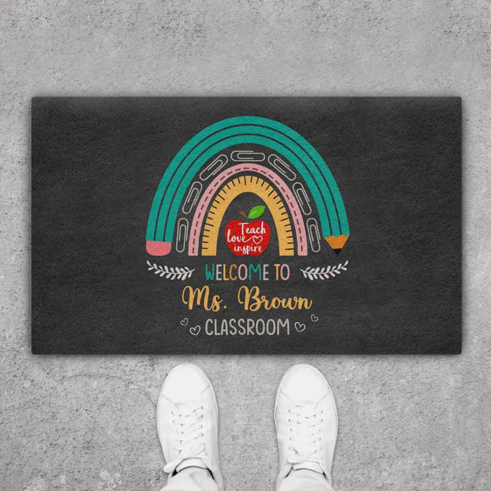 Teach Love Inspire Welcome To Classroom - Personalized Gifts Custom Teacher Doormat For Her, Back To School Gifts