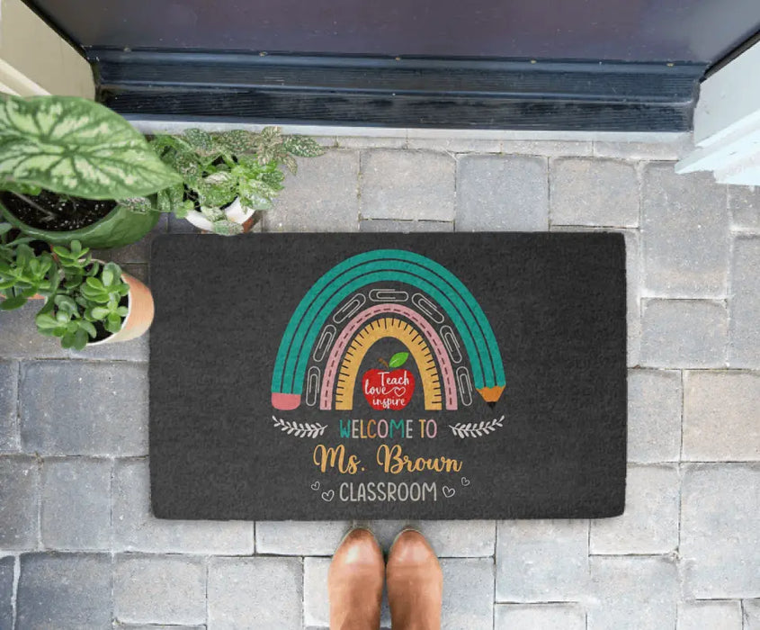 Teach Love Inspire Welcome To Classroom - Personalized Gifts Custom Teacher Doormat For Her, Back To School Gifts