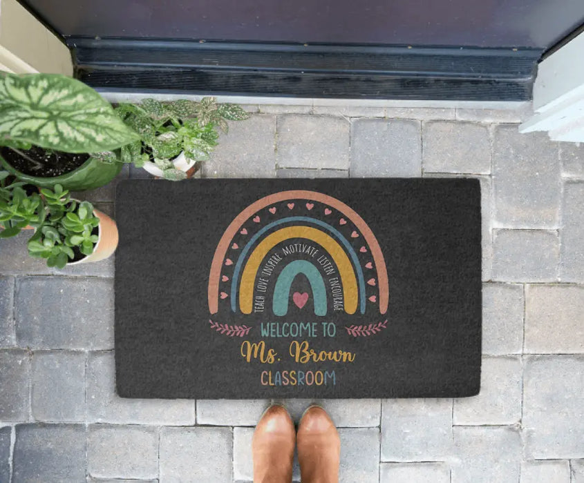 Teach Love Inspire Motivate Listen Encourage - Personalized Gifts Custom Teacher Doormat For Her, Back To School Gifts