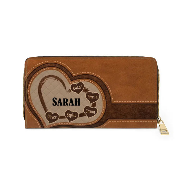 Custom Purse Grandma/Mom with Kids Name - Personalized Wallet Gifts for Grandma, for Mom